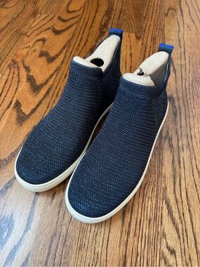 Rothy's Limited Edition Navy Metallic Knit Chelsea Ankle Booties